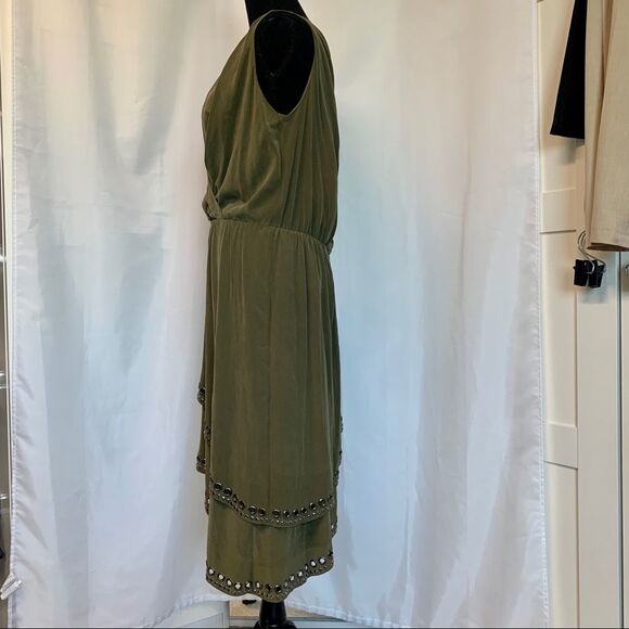 Haute Hippie asymmetrical Military green grommets silk dress Sz M - Picture 7 of 13